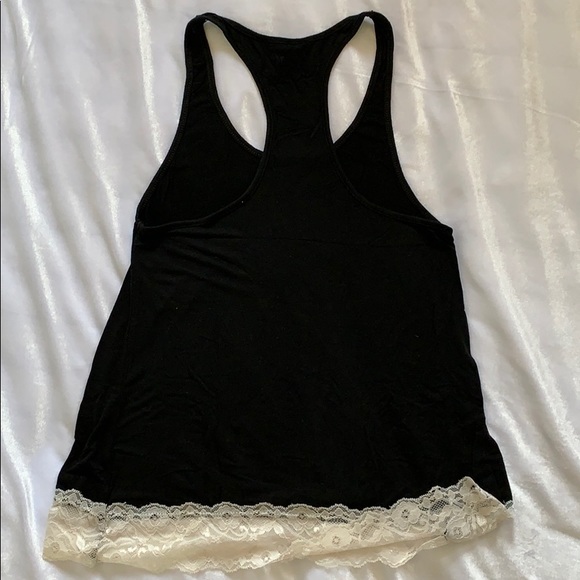 Black with White Lace Trim Pajama Tank - Picture 2 of 2